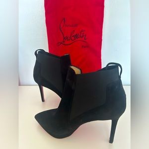 Christian Louboutin Black Suede Pointed Toe Ankle Boots